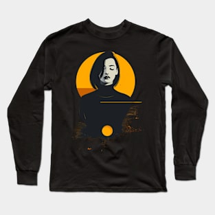 Bold Graphic Portrait Design of a Thoughtful Woman Long Sleeve T-Shirt